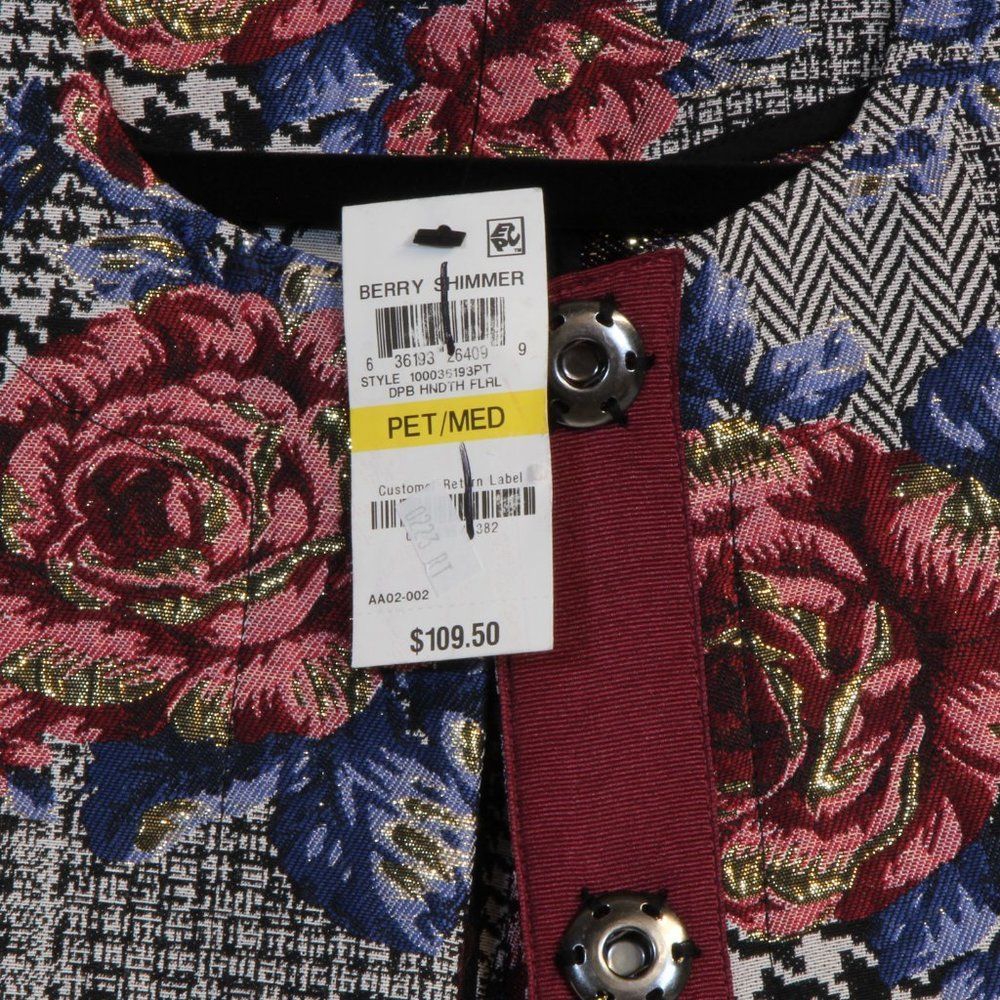 Alfani Petite Berry Shimmer Floral Bubble Sleeve Blazer Jacket NWT - Picture 4 of 7